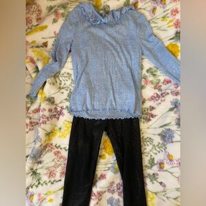 Old Navy kids Light Blue Knit Sweater with black sparkle leggings